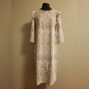 MNG Casual White/Orange/Gray Knit Dress Size 8